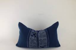 Indigo Batik Bolster Pillow Handmade Hmong Textile, 12x20 Home Decor - thumbnail 1