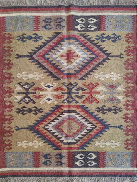 Bespoke Wool Jute Flatweave Rug - Tribal Diamond Kilim Carpet For Living Room & Bedroom - image 1