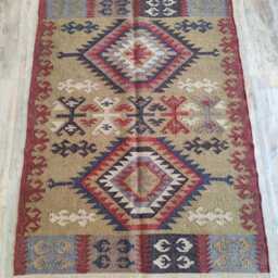 Bespoke Wool Jute Flatweave Rug - Tribal Diamond Kilim Carpet For Living Room & Bedroom - thumbnail 2
