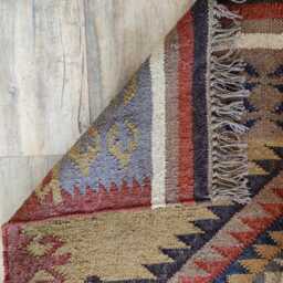Bespoke Wool Jute Flatweave Rug - Tribal Diamond Kilim Carpet For Living Room & Bedroom - thumbnail 4