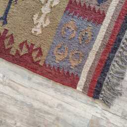 Bespoke Wool Jute Flatweave Rug - Tribal Diamond Kilim Carpet For Living Room & Bedroom - thumbnail 3