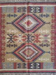 Bespoke Wool Jute Flatweave Rug - Tribal Diamond Kilim Carpet For Living Room & Bedroom - thumbnail 1