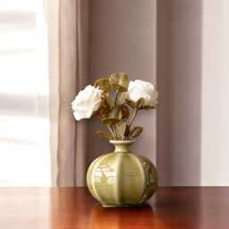 Olive Green Ceramic Vase, Small Lantern Shape Flower Holder, Celadon Tea-Dust Glaze, Minimalist Japandi Decor, Modern Ribbed Bud Vase - thumbnail 1