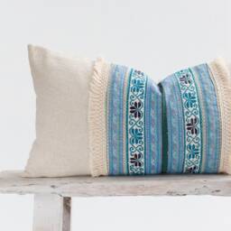 Vintage Embroidered Hill Tribe Hemp Lumbar Cushion Throw Pillow Cover 12x24 - thumbnail 2