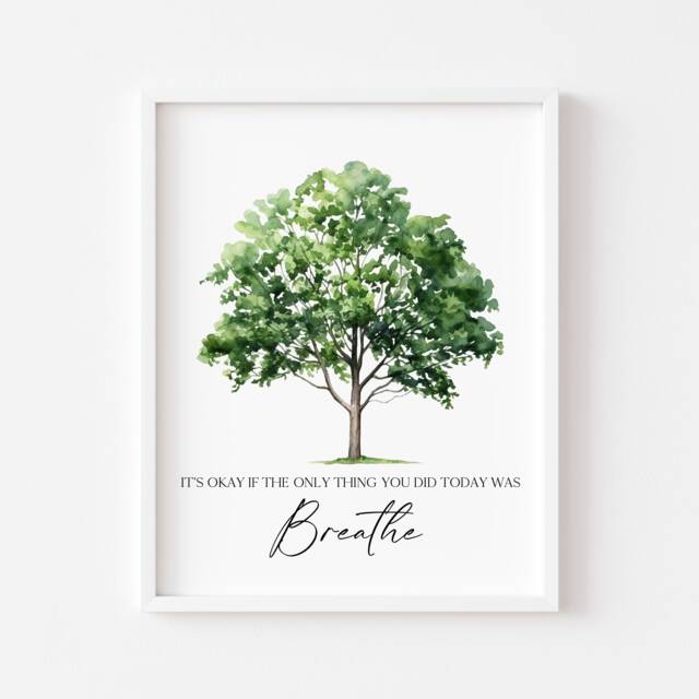 Breathe Tree Print Watercolour Green Tree, Bedroom Wall Art - Unframed - image 1