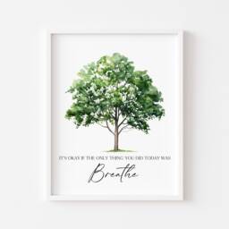 Breathe Tree Print Watercolour Green Tree, Bedroom Wall Art - Unframed - thumbnail 1