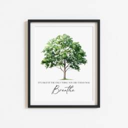 Breathe Tree Print Watercolour Green Tree, Bedroom Wall Art - Unframed - thumbnail 2