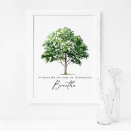 Breathe Tree Print Watercolour Green Tree, Bedroom Wall Art - Unframed - thumbnail 3