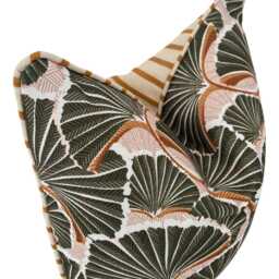Green Palm Leaf Cushion Cover, Ochre Stripe Back, Handmade Outdoor Pillow - thumbnail 2