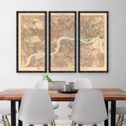 Old London Map - Triptych Three Frames Antique Wall Art 1830 Or 1898 Westminster, Camden, Southwark, Lambeth, North, South, East, West - thumbnail 3