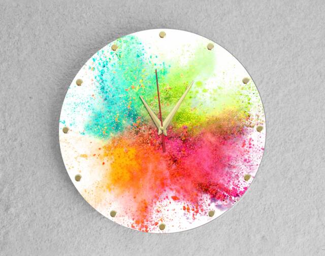 Happy Holi Gift, Colorful Wall Clock, Acrylic Unique Large Silent Gift For Her, 12 Inch - image 1