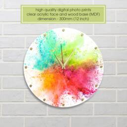 Happy Holi Gift, Colorful Wall Clock, Acrylic Unique Large Silent Gift For Her, 12 Inch - thumbnail 3