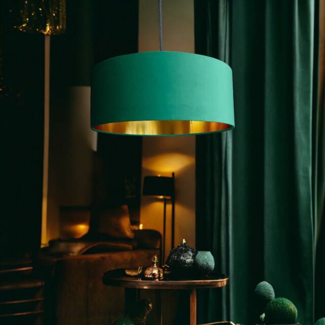 New High Quality Luxury Jade Green 78 Cotton Fabric Lamp Shade Pendant Light Drum Shape With Metallic Linings - image 1