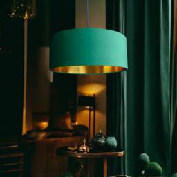 New High Quality Luxury Jade Green 78 Cotton Fabric Lamp Shade Pendant Light Drum Shape With Metallic Linings - thumbnail 1