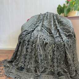 Merino Boiled Pure Wool Handmade Sofa/Bed Hygge Lounge Warm Cosy Paisley Persian Elegant Jamavar Throw - Vibrant Baroque Black Blue Hues - thumbnail 2