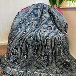 Merino Boiled Pure Wool Handmade Sofa/Bed Hygge Lounge Warm Cosy Paisley Persian Elegant Jamavar Throw - Vibrant Baroque Black Blue Hues - thumbnail 3