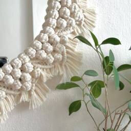 White Macrame Mandala Mirror, Boho Wall Decor - thumbnail 3