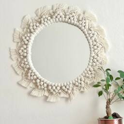 White Macrame Mandala Mirror, Boho Wall Decor - thumbnail 4