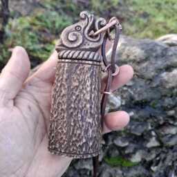 Hand Carved Red Deer Antler Viking Salt Cellar Heathen Pagan Design - thumbnail 2