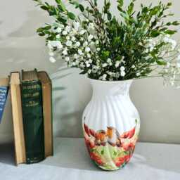 Robin & Poppy Glass Vase, in Loving Memory Floral Poppies Flower Hand Decorated - thumbnail 1