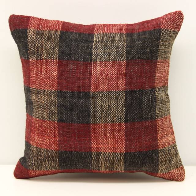 Handmade Turkish Kilim Pillow Cover 12x12, Wool Cotton Blend - image 1