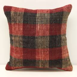 Handmade Turkish Kilim Pillow Cover 12x12, Wool Cotton Blend - thumbnail 1