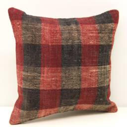 Handmade Turkish Kilim Pillow Cover 12x12, Wool Cotton Blend - thumbnail 2