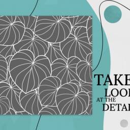 Lineart Tropical Leaves Vinyl Flooring, Gray Decorative White Sheet Floor, Plant Office Decor, Living Room Decoration - thumbnail 2