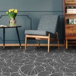Lineart Tropical Leaves Vinyl Flooring, Gray Decorative White Sheet Floor, Plant Office Decor, Living Room Decoration - thumbnail 3