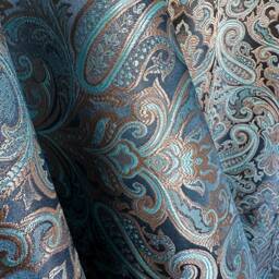 Victorian Damask Turquoise Blue Jacquard Curtains Art Deco Floral Living Room Panels - thumbnail 3