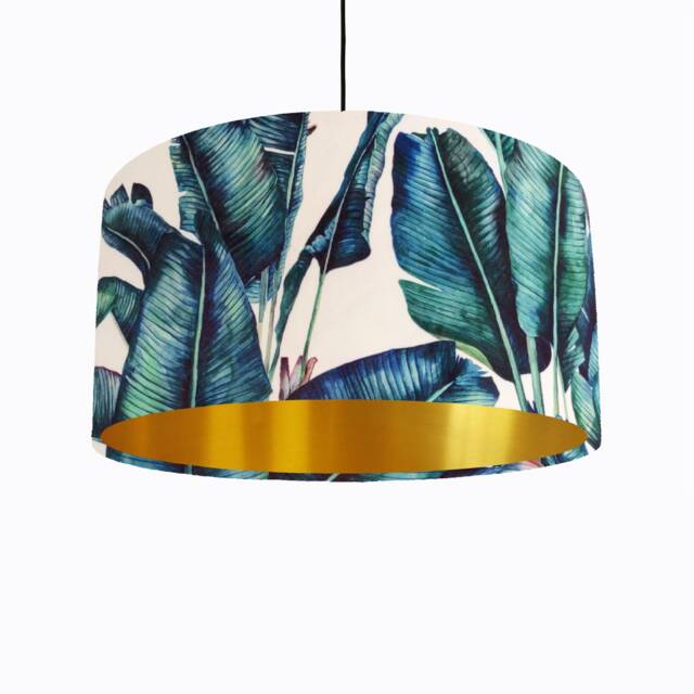 Tropical Leaves Lampshade in White Velvet With Gold Lining, Botanical Lamp Shade - image 1