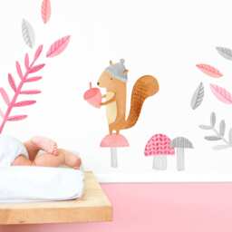 Squirrel - Fabric Wall Decal Woodland Pink Collection Mej