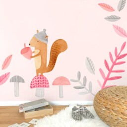 Squirrel - Fabric Wall Decal Woodland Pink Collection Mej - thumbnail 2
