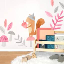 Squirrel - Fabric Wall Decal Woodland Pink Collection Mej - thumbnail 3