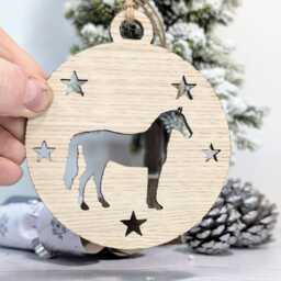 Personalised Horse Bauble - Custom Wooden Gift For Pony Lovers - Equine Christmas Oak Veneered Xmas Decoration - thumbnail 3