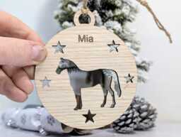 Personalised Horse Bauble - Custom Wooden Gift For Pony Lovers - Equine Christmas Oak Veneered Xmas Decoration - thumbnail 1