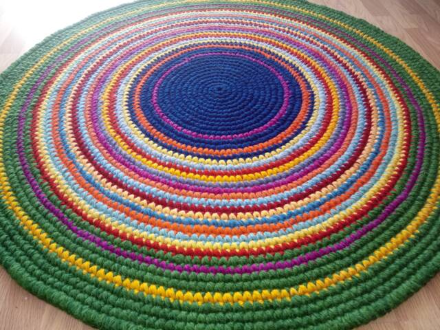 Rainbow Wool Round Rug, Handmade Crochet Rug - image 1