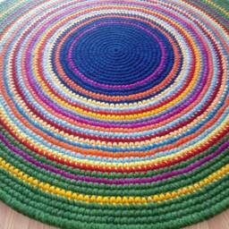 Rainbow Wool Round Rug, Handmade Crochet Rug - thumbnail 4