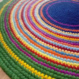 Rainbow Wool Round Rug, Handmade Crochet Rug - thumbnail 3