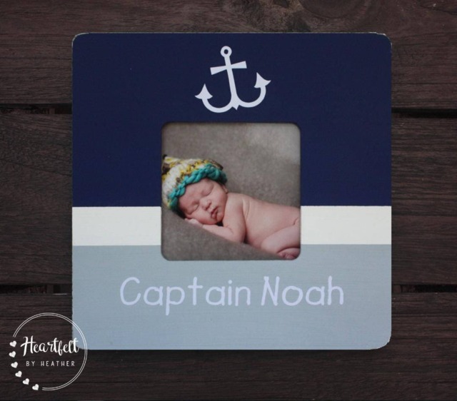 Personalized Captain Anchor Wood Picture Frame - Nautical Nursery Decor - image 1