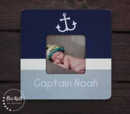 Personalized Captain Anchor Wood Picture Frame - Nautical Nursery Decor