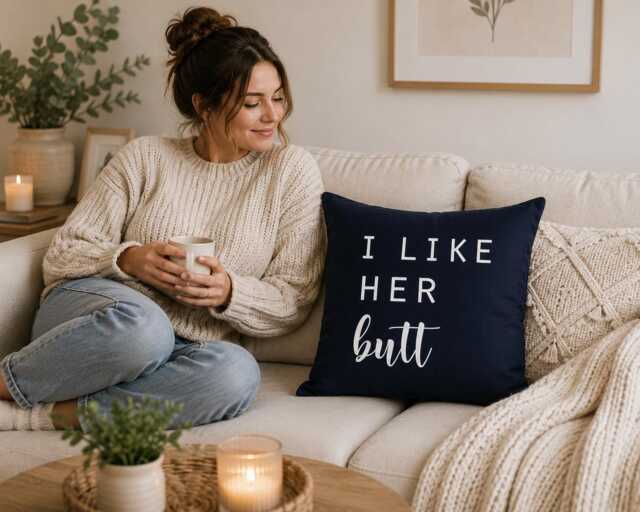 I Like Her Butt His Beard Pillow Cover, Funny Couple Gift, Anniversary Gift For Couples, Farmhouse Throw Pillow, Lake House Decor - image 1