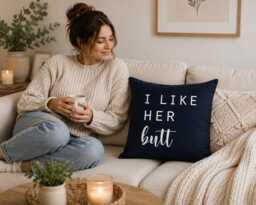 I Like Her Butt His Beard Pillow Cover, Funny Couple Gift, Anniversary Gift For Couples, Farmhouse Throw Pillow, Lake House Decor - thumbnail 1