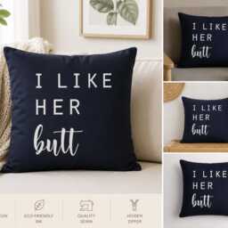 I Like Her Butt His Beard Pillow Cover, Funny Couple Gift, Anniversary Gift For Couples, Farmhouse Throw Pillow, Lake House Decor - thumbnail 2