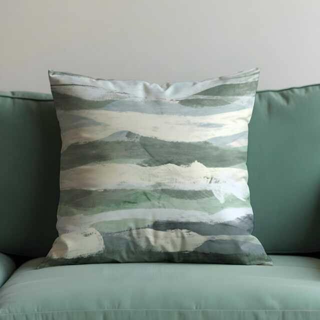 Abstract Landscape Cushion Cover, Minimalist Brushstroke Pillow Case, Soft Greens & Neutrals Home Decor, Tranquil Modern Decoration - image 1