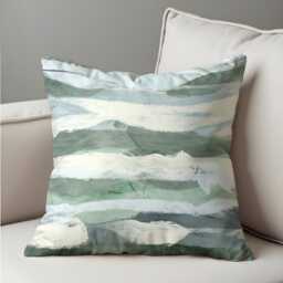 Abstract Landscape Cushion Cover, Minimalist Brushstroke Pillow Case, Soft Greens & Neutrals Home Decor, Tranquil Modern Decoration - thumbnail 2