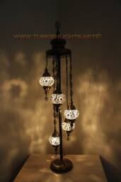 5 Ball Turkish Mosaic Floor Lamp With Large Globes, Lambader