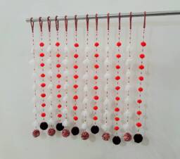 Pompom Tassels Door & Window Curtains, Door Winding Valance, Bohemian Valance, Pompom Valance, Beaded Curtain - thumbnail 1