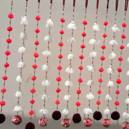 Pompom Tassels Door & Window Curtains, Door Winding Valance, Bohemian Valance, Pompom Valance, Beaded Curtain - thumbnail 2