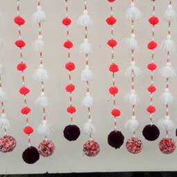 Pompom Tassels Door & Window Curtains, Door Winding Valance, Bohemian Valance, Pompom Valance, Beaded Curtain - thumbnail 3
